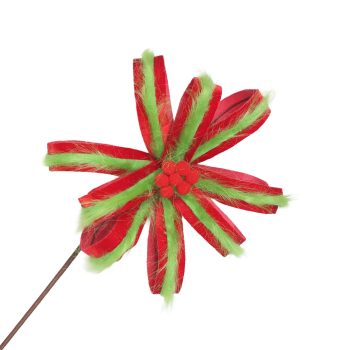 BOW FLOWER STEM 20"X10" RED/LIME GREEN