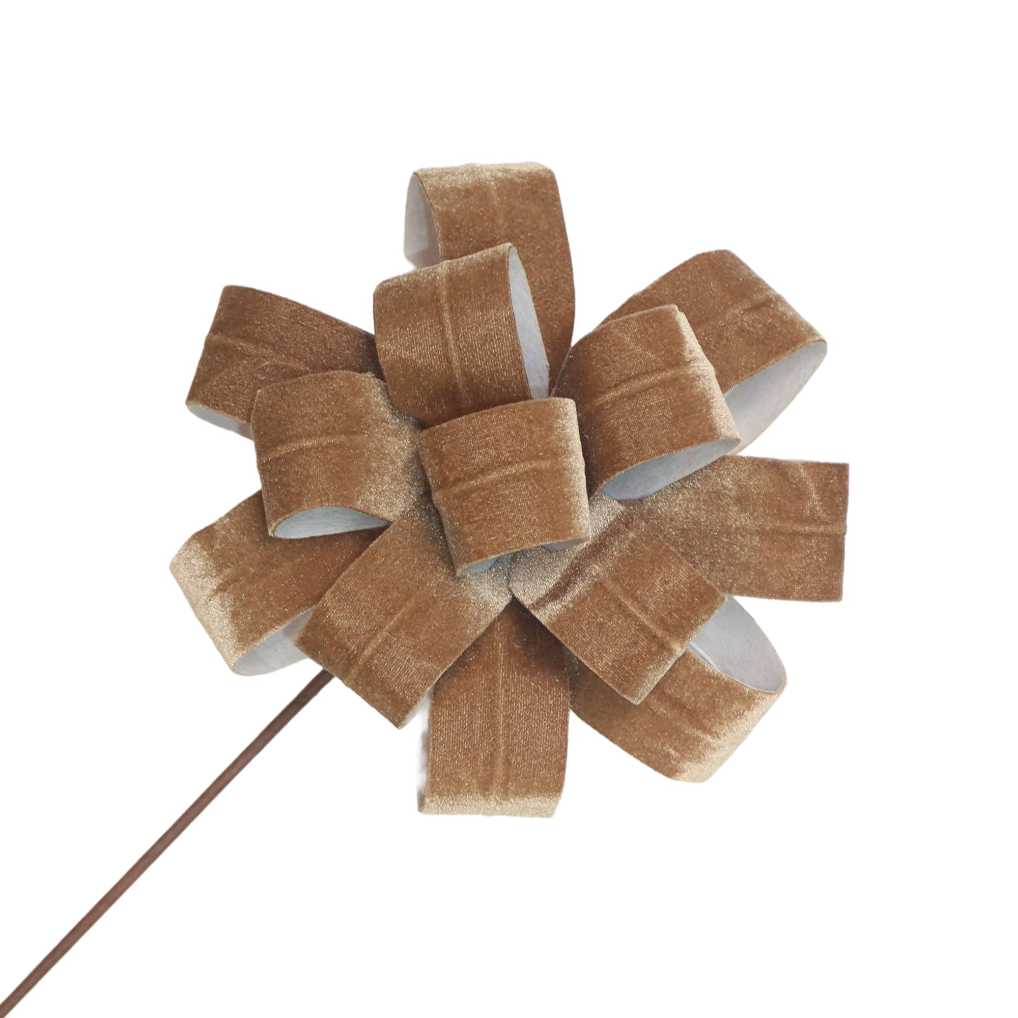 BOW FLOWER STEM VELVET 20"X8" CHAMPAGNE GOLD