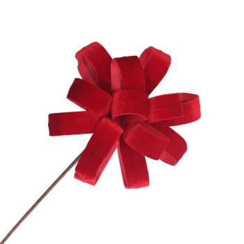 BOW FLOWER STEM VELVET 20"X8" RED
