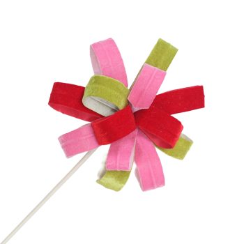 BOW FLOWER STEM VELVET 20"X8" RED/LIME/PINK