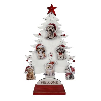 ORN DOGS WITH TREE DISPLAY 14"X23" MULTI GLOSSY FINISH WOOD/IRON 48PCS