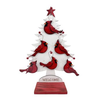 ORN CARDINAL WITH TREE DISPLAY 13"X21" MULTI GLOSSY FINISH WOOD/IRON 48PCS