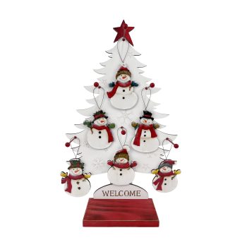 ORN SNOWMAN WITH TREE DISPLAY 13"X21" MULTI GLOSSY FINISH WOOD/IRON 48PCS