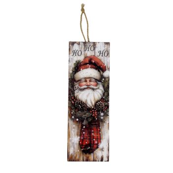 WALL DECOR CHRISTMAS PLAQUE 4"X11" SANTA MULTI GLOSSY FINISH WOOD/JUTE