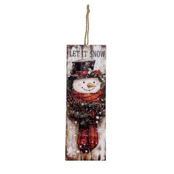 WALL DECOR CHRISTMAS PLAQUE 4"X11" SNOWMAN MULTI GLOSSY FINISH WOOD/JUTE