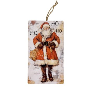 WALL DECOR CHRISTMAS PLAQUE 6"X11" SANTA MULTI GLOSSY FINISH WOOD/JUTE