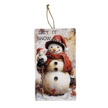 WALL DECOR CHRISTMAS PLAQUE 6"X11" SNOWMAN MULTI GLOSSY FINISH WOOD/JUTE