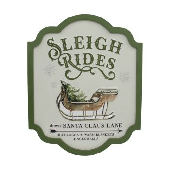 SIGN/WALL DECOR 16"X20" CREAM/RED SLEIGH RIDES