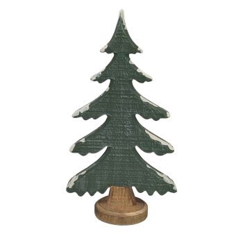 TREE PINE WOODEN 6.5"X12" GREEN W/SNOW EDGES
