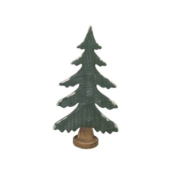 TREE PINE WOODEN 8.5"X15" GREEN W/SNOW EDGES