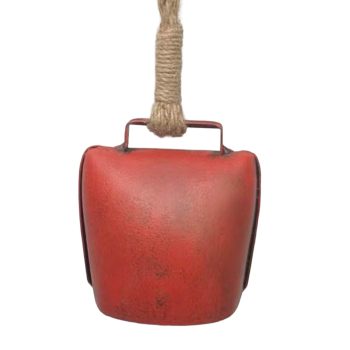 ORN COWBELL METAL 4"X2.5" RED W/JUTE HANGER