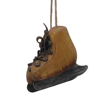 ORN ICE SKATES 3" WOODEN/LEATHER BROWN