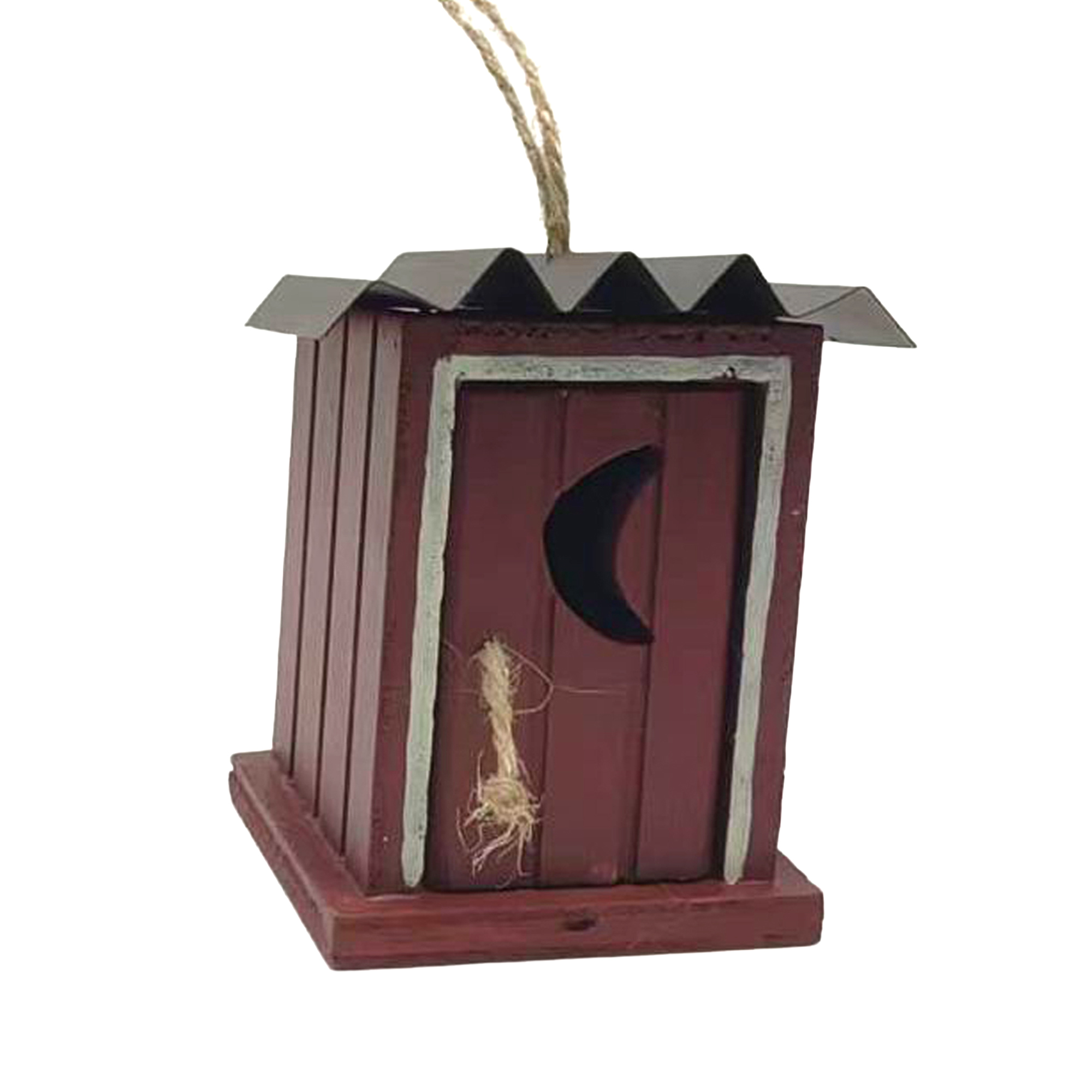 ORN OUTHOUSE 3"X3.5" WOODEN/METAL RED