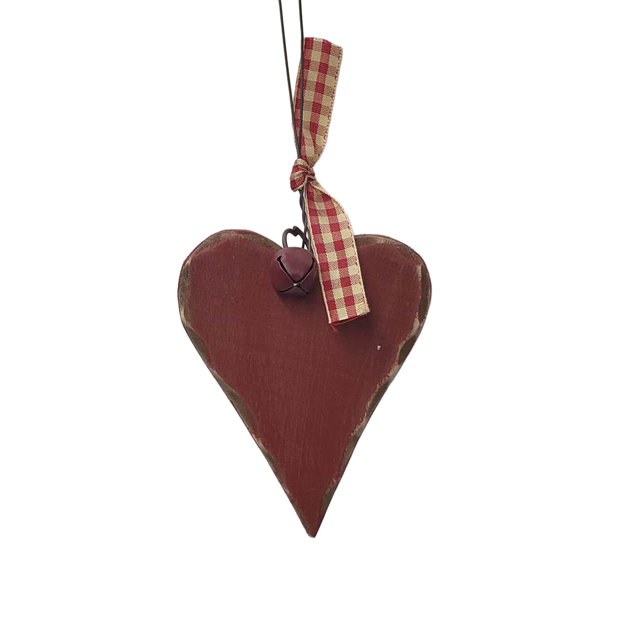 ORN HEART 3"X4" RED WOOD/METAL W/JINGLE BELL