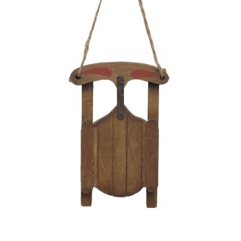 ORN SLEIGH 4.5"BROWN WOOD/JUTE