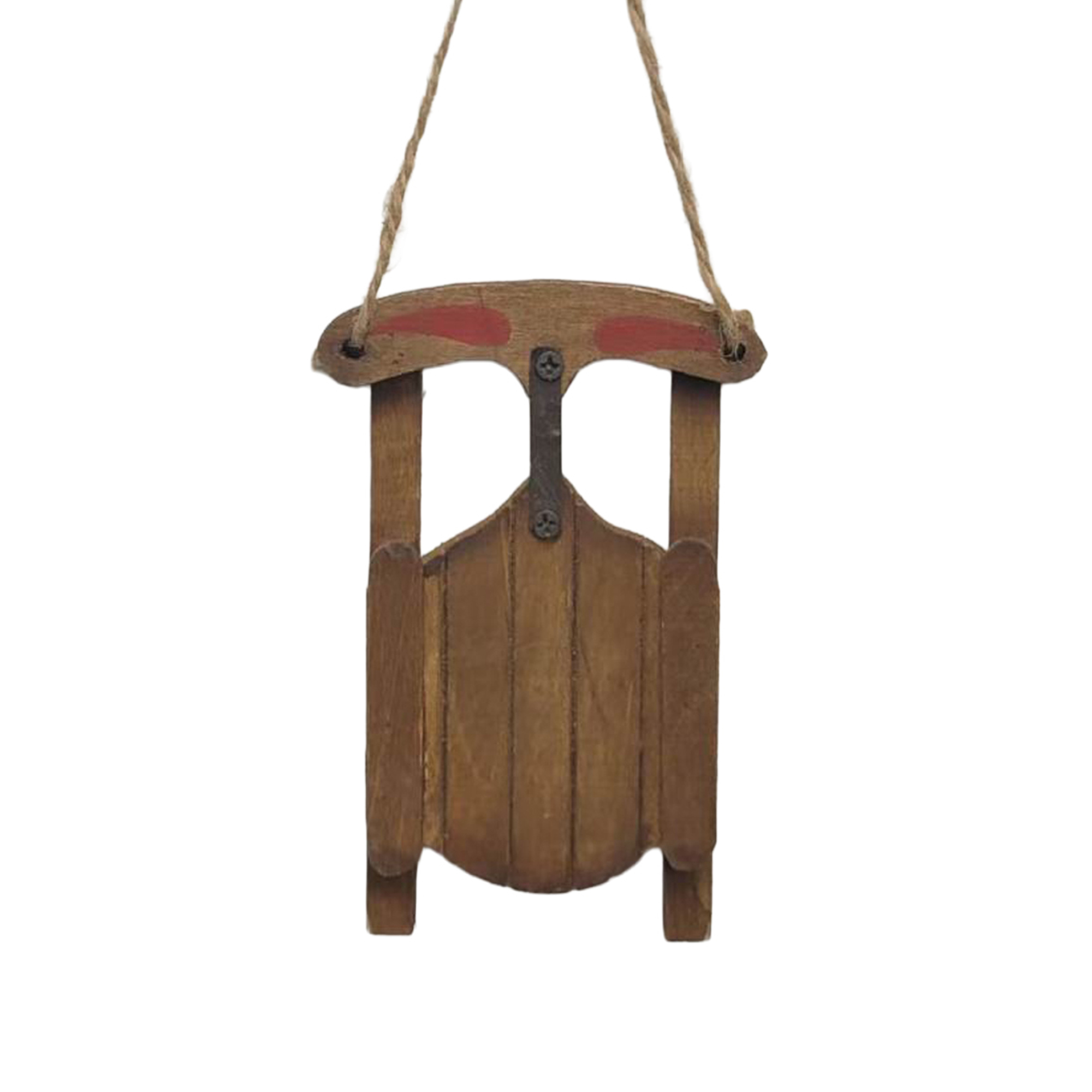 ORN SLEIGH 4.5"BROWN WOOD/JUTE