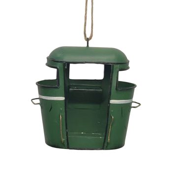 ORN CABLE CAR 3.5"X3.5" GREEN METAL/JUTE