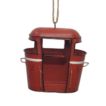 ORN CABLE CAR 3.5"X3.5" RED METAL/JUTE