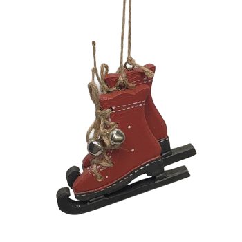 ORN SKATE 4.5"X3.5" RED WOOD/JUTE
