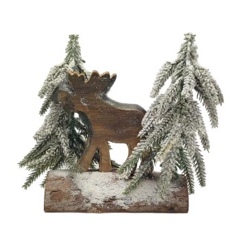 TABLE DECOR DEER WITH TREE 6.5"X8" MIXED WOOD/PINE