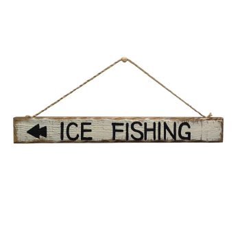 WALL DECOR 14.5" WOOD/JUTE "ICE FISHING"