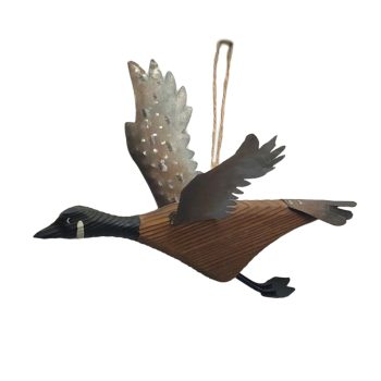 ORN GOOSE 6.5"X6" MIXED WOOD/METAL/JUTE