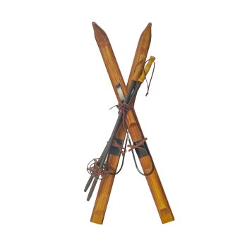 SKIS 35.5" YELLOW WOOD/LEATHER