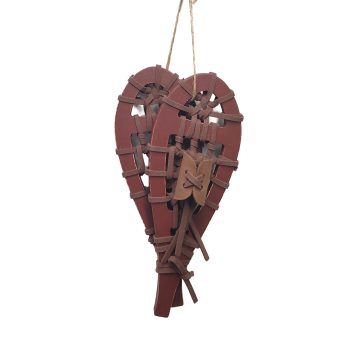 ORN SNOWSHOES 8"X4.5" RED WOOD/LEATHER