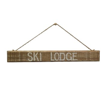 WALL DECOR 14.5" WOOD/JUTE "SKI LODGE"