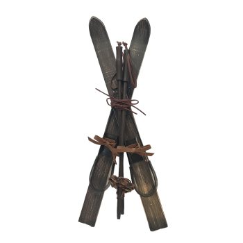 SKIS 20.5" BROWN WOOD/LEATHER W/POLES