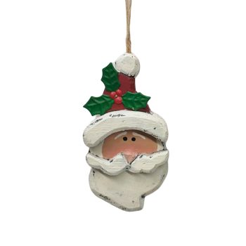ORN SANTA 5.5"X5" MIXED WOOD/JUTE