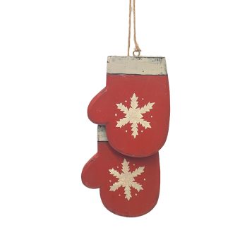 ORN MITTENS 3.5"X4.5" RED WOOD/JUTE