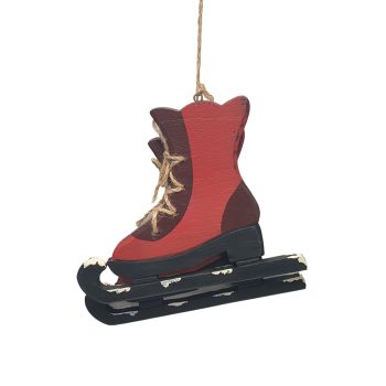 ORN ICE SKATES 7.5" RED WOOD/JUTE