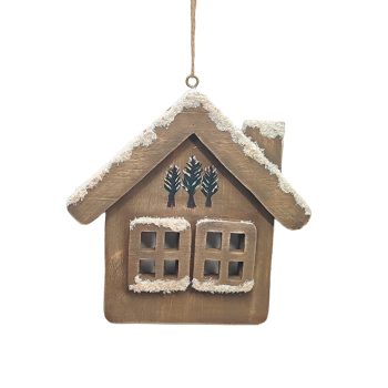 ORN CABIN 6"X0.5" BROWN WOOD SNOWED