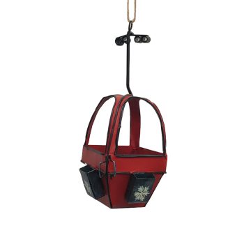 ORN CABLE CAR 2.5"X6.5" RED METAL/JUTE