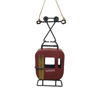 ORN CABLE CAR 2.5"X3.5" RED METAL/JUTE