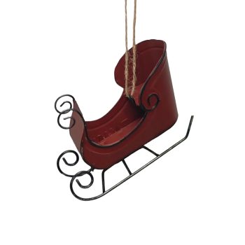 ORN SLEIGH 4"X2.5" RED METAL/JUTE