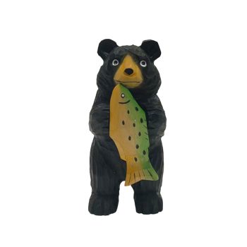 BEAR STANDING 5" BLACK WOOD W/FISH