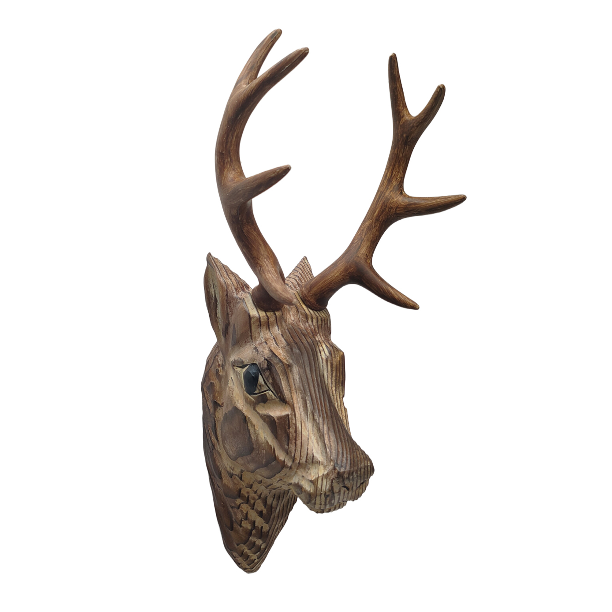 WALL DECOR DEER HEAD 13" NATURAL WOOD
