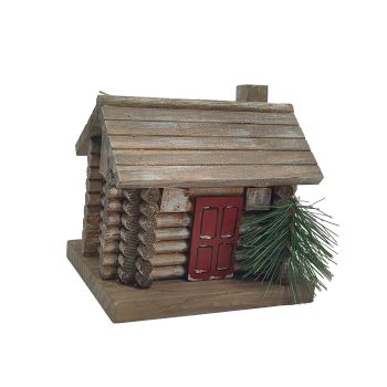 ORN CABIN 5"X5" NATURAL MIXED WOOD/PINE