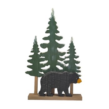 TABLE DECOR BEAR WITH TREE 10"X15.5" MIXED WOOD