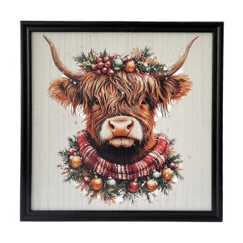 WOODEN FRAME 24"X24" HIGHLAND COW PAINTED PRINT