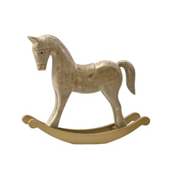 ROCKING HORSE WOODEN 2.5" X 9" LT. BROWN ANTIQUE GOLD BRUSHED FINISHED