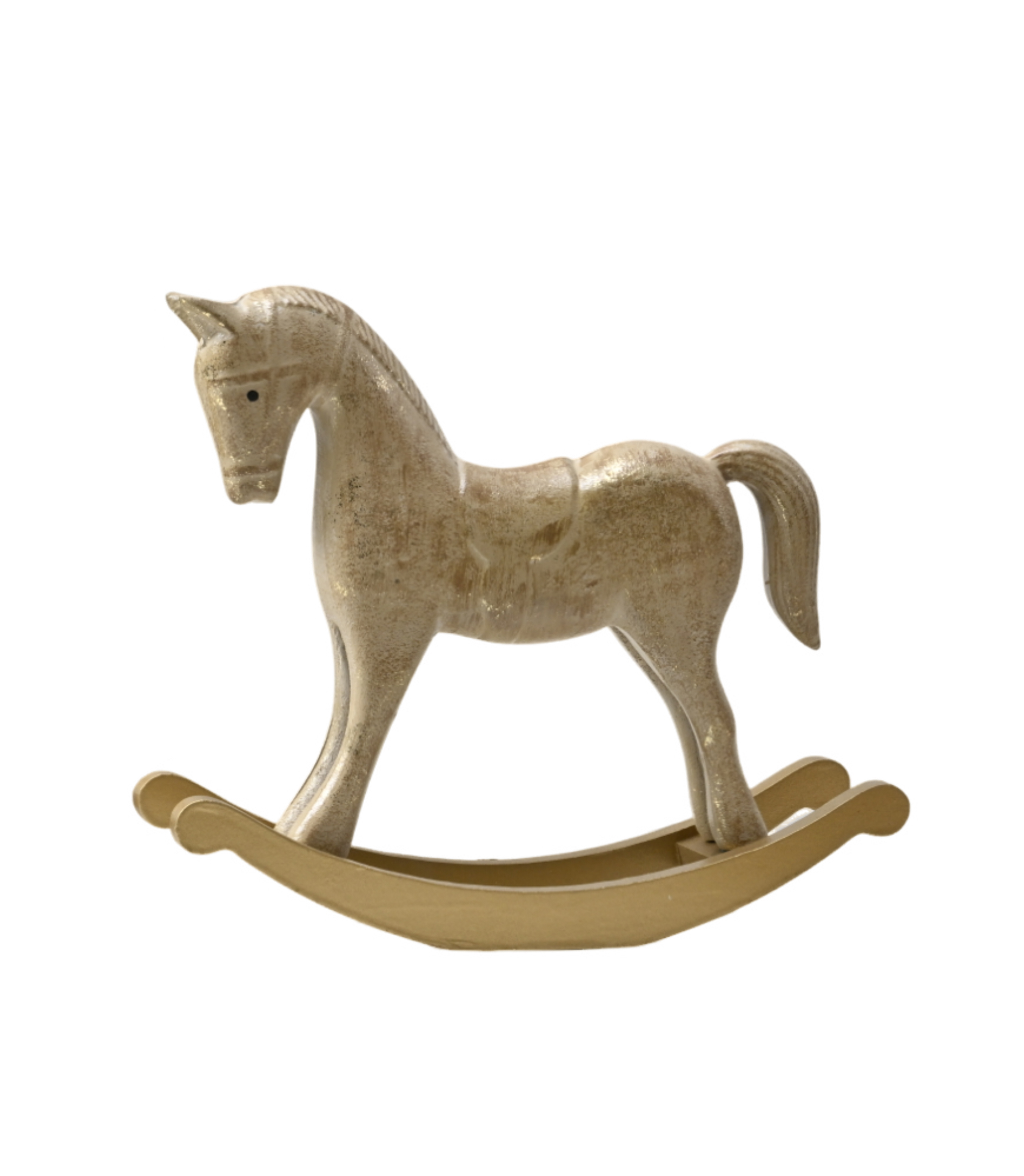 ROCKING HORSE WOODEN 2.5" X 9" LT. BROWN ANTIQUE GOLD BRUSHED FINISHED