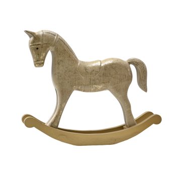 ROCKING HORSE WOODEN 3" X 12" LT. BROWN ANTIQUE GOLD BRUSHED FINISHED