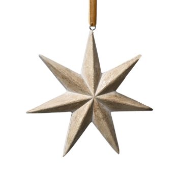 ORN STAR STARBURST WOODEN 6.5" LT. BROWN ANTIQUE GOLD BRUSHED FINISHED