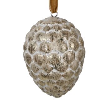 ORN PINECONE WOODEN 3" LT. BROWN ANTIQUE GOLD BRUSHED FINISHED