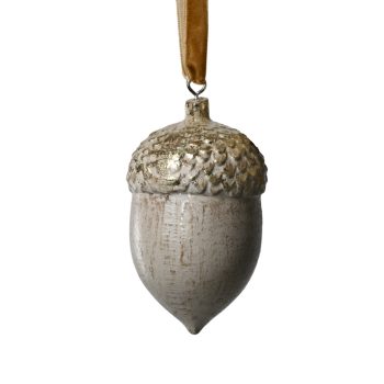 ORN PINECONE WOODEN 2.5" LT. BROWN ANTIQUE GOLD BRUSHED FINISHED