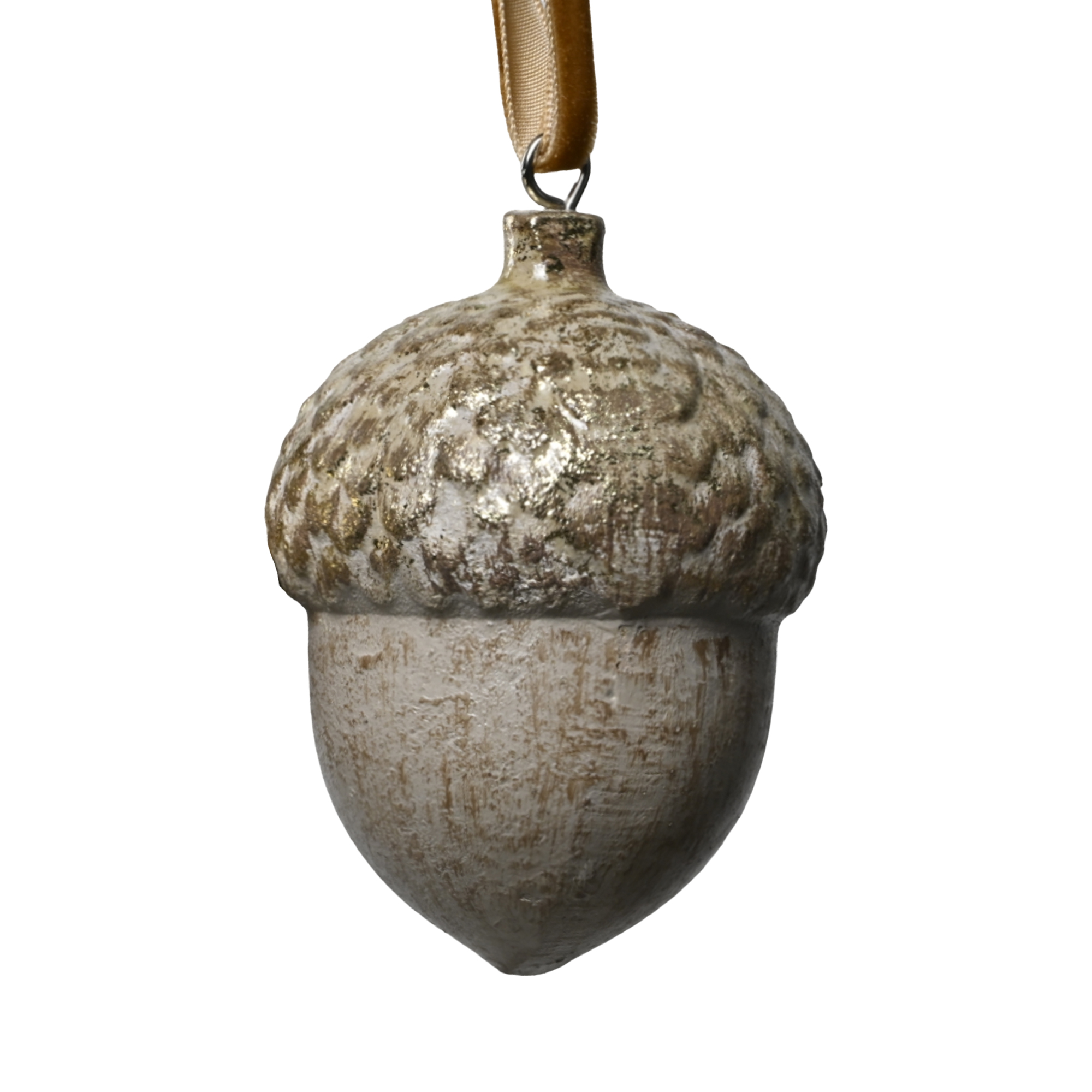 ORN PINECONE WOODEN 3.5" LT. BROWN ANTIQUE GOLD BRUSHED FINISHED