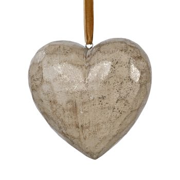 ORN HEART WOODEN 3.5" LT. BROWN ANTIQUE GOLD BRUSHED FINISHED